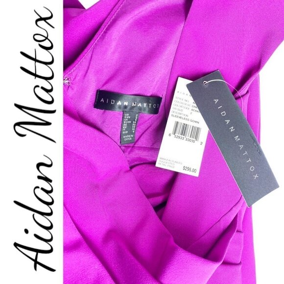 NWT AIDAN MATTOX Draped Sheath Evening Gown Fuchsia Magenta V-Neck, Size 2 - Picture 11 of 14